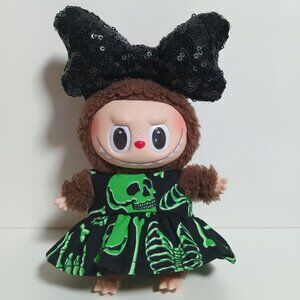 Halloween Skeleton Dress with Oversized Sequin Bow Labubu Outfit
